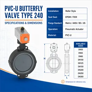 PVC-U Wafer Butterfly Valve Type 240 Pneumatic Actuator For RO System And Chemical Dosing thumbnail-3