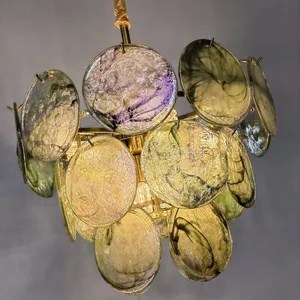 Iridescent Murano Glass Disc Tiered Chandelier - Chrome, 5 Colors E14 thumbnail-2