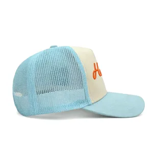 Summer Mesh Trucker Caps Unisex Custom Raised Embroidery Colorblock Adjustable Street Trucker Hats thumbnail-4