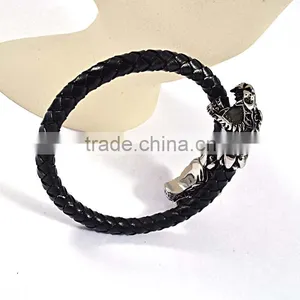 Casual Mens Black Cuff Bangle Bracelet Mens Braided Leather Bracelets thumbnail-2