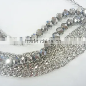 FASHION MULTI ROW GLASS BEADED CHAIN NECKLACE thumbnail-1