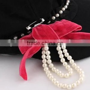 Hot Selling Children Baby Girl Hats Fashion Beret Caps With Pearl Bow Cheap Discount thumbnail-2