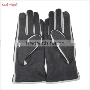 High Quality Winter Black Woolen White Decoration Gloves For Man With Touch Screen thumbnail-4
