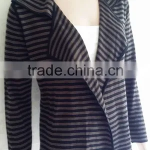 Lady Wool Knitting Wear Tailored Long Sleeve Stripe Cardigan thumbnail-1