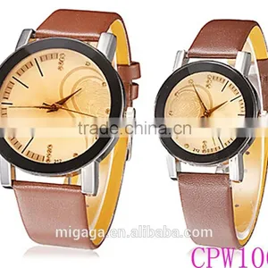 Heart-shape Pattern Round Dial PU Band Quartz Analog Couple Lover Wrist Watch thumbnail-1