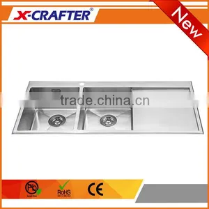 High Efficient Furniture Small Corner Stainless Steel Double Bowl Overmount Drainboard Square Kitchen Sink Drain thumbnail-1