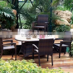 Synthetic Rattan Furniture Dining Set Includes Six Chairs and Dining Table With Teak Wood Table Top thumbnail-1