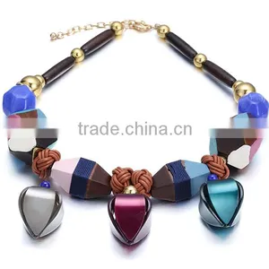 Women Necklace Wood Round Circle Pendant Pattern Sweater Chain Long Necklace thumbnail-5