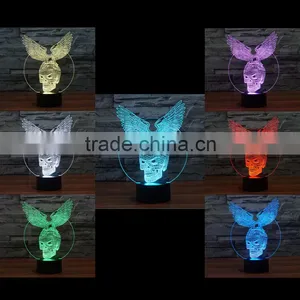 3D Optical Night Light Skull Wing 7 RGB Light Colors 10 LEDs AA Battery or DC 5V Mixed Lot thumbnail-1