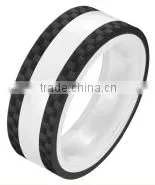 Wholesales Jewelry 8mm 316l Stainless Steel and Ceramic Ring Black Carbon Fiber Band Ring thumbnail-1