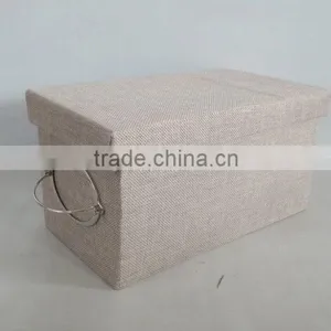 Polyester Ramie Rectangle Foldable Storage Box With Sliver Metal Handle thumbnail-2