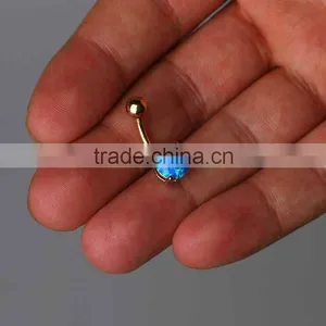 Yiwu Factory Fashion Gold Plated Natural Blue Opal Belly Ring thumbnail-3