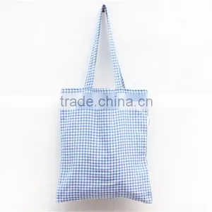 Blue Plaid Zipper Canvas Handbag,canvas Bag thumbnail-1