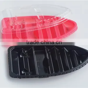 SM1-7101Black PS Boat Model Plastic Disposable Sushi Tray With Lid thumbnail-3