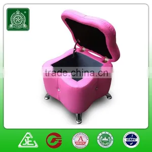 Very Nice Pink Leather Flowery Storage Ottoman thumbnail-2