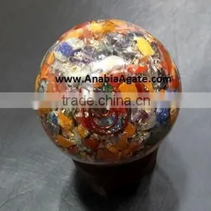 Mix Chakra Gemstone Orgone Ball : Wholesale Orgonite Ball : Orgone Spheres thumbnail-2