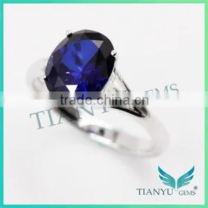 Party Gift 925 Sterling Silver Blue Oval Cut Corundum Ring Wedding Rings thumbnail-4