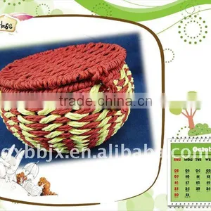 Red Round Paper Rope Woven Iron Frame Craft Food Boxes thumbnail-1