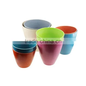 Factory Price Food Grade Green Technology Bamboo Fiber Garden Round Plant Pot thumbnail-2