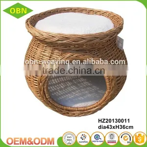 Wholesale Small Animals Use Woven Wicker Pet Cages Indoor Cat House With Mattress thumbnail-3