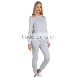 Men Sweatsuit Autumn Made O-neck Irregular Grey Women Custom Tracksuits Set Both Side Slit Sweatsuit Set for Autumn thumbnail-2