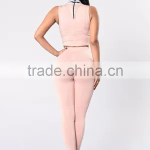 Korean Fashion Women Gym Clothing Women Suit Crop Top & High Waisted Striped Pant Sports Wear thumbnail-4