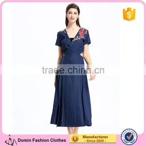 Domin Fashion V-neck Long One Piece Embroidery Dress thumbnail-1
