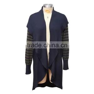 Women's Striped Maxi Cardigan With Extra-large Shawl Collar and Long Sleeves thumbnail-1