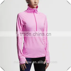 2017 New Arrivals Spring Womens Half Zip Pullover Turtle Neck Windbreaker Jacket Raglan Long Sleeve T Shirt With Thumb Hole thumbnail-1