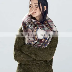 Bulk Wholesale New Early Spring Female and Male Scarf 5 Colors Printed Grid Fake Imated Cashmere Material Adult Cappa thumbnail-3