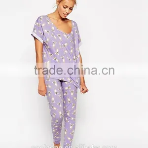 100% Cotton Soft Touch Jersey Pajama Set Women Print Pajama thumbnail-2