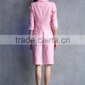 2014 Summer Cotton/linen Ladies Two Pieces Short Sleeve Blazer and Middle Pants Set Women Office Business Suit thumbnail-6