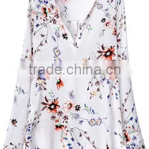 White V Neck Long Sleeve Floral Blouse thumbnail-1