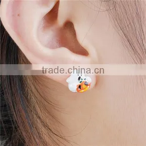 Ear Studs Earrings White Orange Halloween Ghost Pumpkin x 11mm thumbnail-3