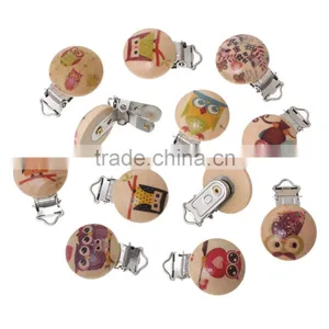 Wholesale Round At Random Owl Halloween Pattern Wood Baby Pacifier Clip thumbnail-2
