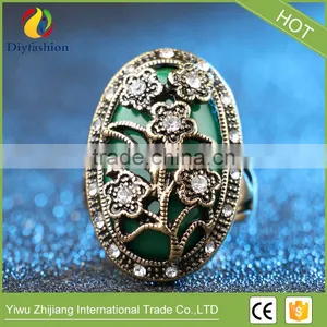 Colorful Unique Vintage Ring Oval Resin Jewelry Plating Gold Mosaic White Crystal Charm Flowers Ring For Women thumbnail-3