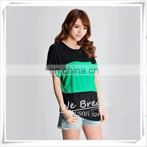 Bamboo Jersey Summer Short Sleeves T-shirt With Big Color Block Matching Soft thumbnail-1