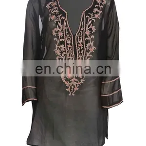 OVERSIZED EMBROIDERED PONCHO KAFTAN Slim V-neck Embroidered Poncho/ Short Kaftan For Women Summer Wear thumbnail-4