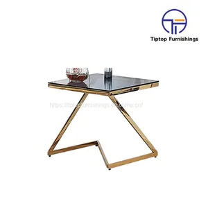 High End Black Plated Stainless Steel Top Natural Emperador Dark Brown Marble Small Side Coffee Table for Sofa Living Room thumbnail-1