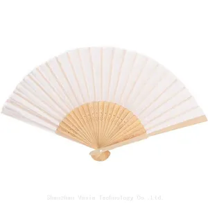 Wholesale Custom Printed Logo Bamboo Folding Hand Fan for Wedding Wooden Hand Held White Paper Folding Hand Fan thumbnail-2