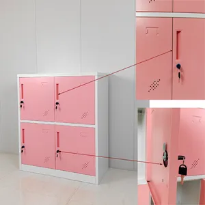 Pink Color Small 4 Doors Steel Locker School Kindergarten Metal Storage Cabinet Locker thumbnail-3