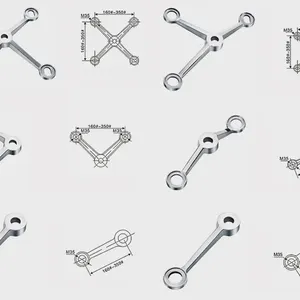 China Manufacturer 2 Way Arm Spider Bracket 250mm SS316 Mirror Finish for Shopping Mall Entrance Heavy Duty thumbnail-5