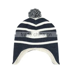 OEM Custom Black and White Stripe Hats for Kids Winter Hat thumbnail-5
