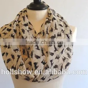 Hot Sale Cat Printed Infinity Women Fashion Chiffon Scarf thumbnail-2