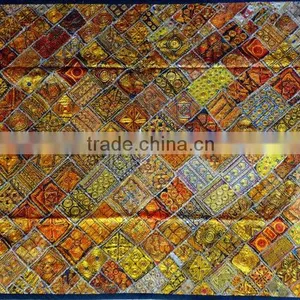 Vintage Maharaja Rug, Royal Golden Patchwork Handmade Carpet From India Old and Antique Also Used as Wall Art, Royal Wall Hangin thumbnail-3