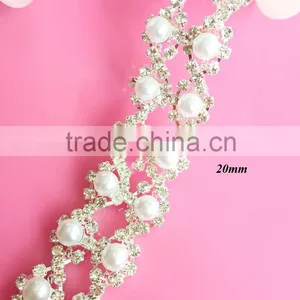 Hot Selling 2 Rows Pearl Rhinestone Trim for Bridal Sash Wedding Sash Wedding Belt (RT-4022) thumbnail-1