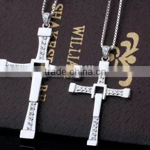 Large Couple Crystal Diamond Pendants ,Zirconia 925 Sterling Silver Cross Pendant thumbnail-2