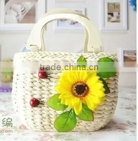 Straw Tote Bag Crochet Handmaded Style Corn Husk Straw Handbag Women Tote Bag Seagrass Weave Storage Busket thumbnail-1