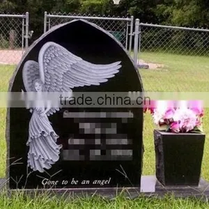 Black Granite Headstone With Angel Etching thumbnail-1