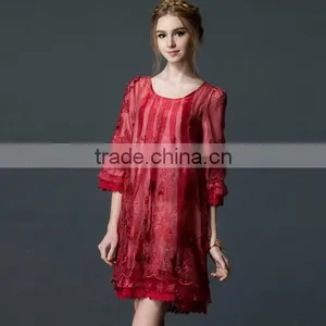 Women Embroidered Dress With Printing Loose Style thumbnail-2